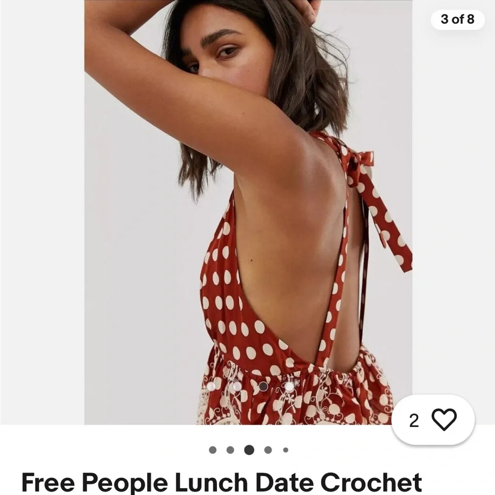 Free People Lunch Date Crochet Halter Top XS Boho Polka Dot Lace - Picture 4 of 7